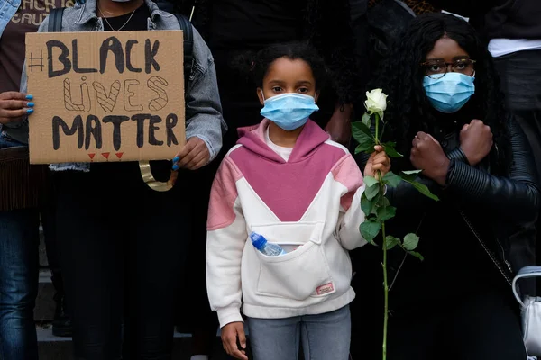 Protesters Hold Placards Gather Central Brussels Black Lives Matter Protest — Stock Photo, Image