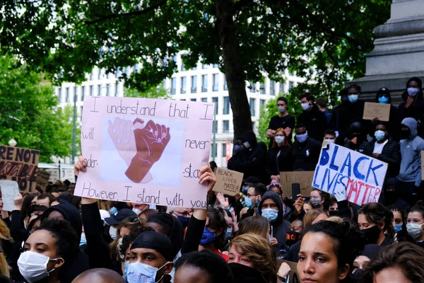 Protesters Hold Placards Gather Central Brussels Black Lives Matter Protest — Stock Photo, Image