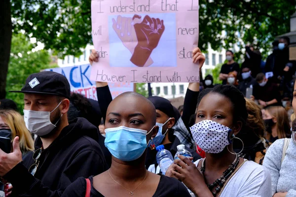 Protesters Hold Placards Gather Central Brussels Black Lives Matter Protest — Stock Photo, Image