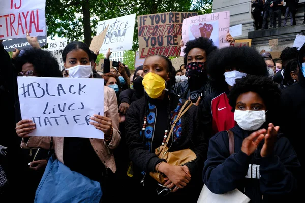 Protesters Hold Placards Gather Central Brussels Black Lives Matter Protest — Stock Photo, Image