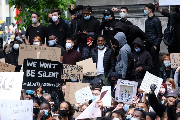 Protesters Hold Placards Gather Central Brussels Black Lives Matter Protest — Stock Photo, Image