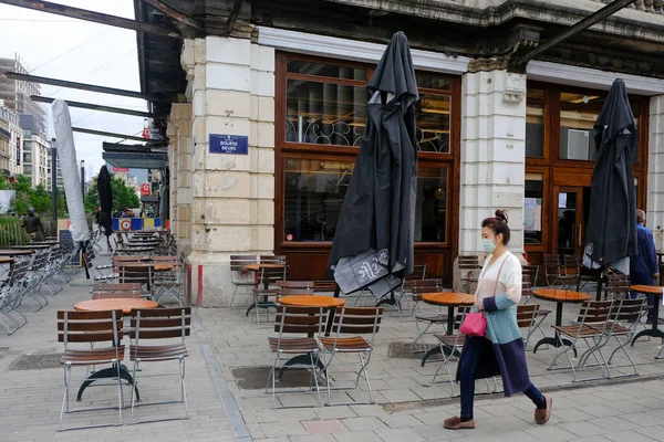 Una Vista Una Zona Turística Vacía Cuando Los Restaurantes Bares — Foto de Stock