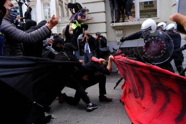 Manifestantes Entraram Conflito Com Polícia Choque Durante Protesto Racismo Contra — Fotografia de Stock