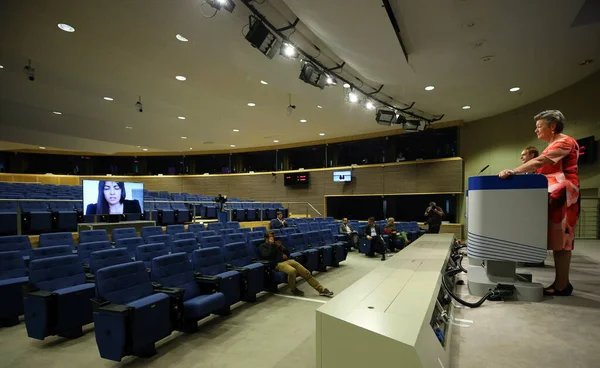 Ylva Johansson Comissária Europeia Responsável Pelos Assuntos Internos Fala Bruxelas — Fotografia de Stock
