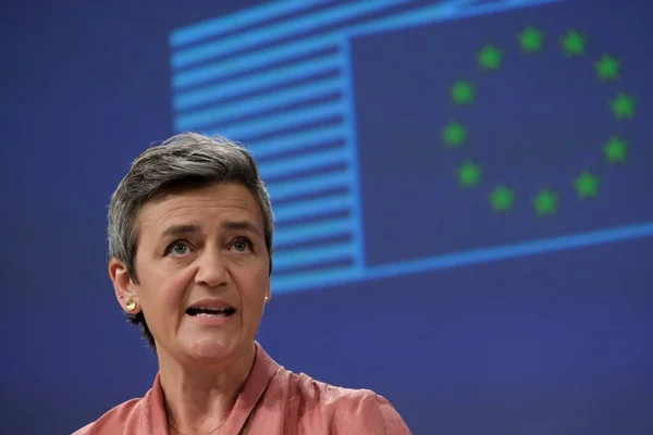 Bruselu Dne Června2020 Tisková Konference Výkonné Místopředsedkyně Margrethe Vestagerové Komisařky — Stock fotografie