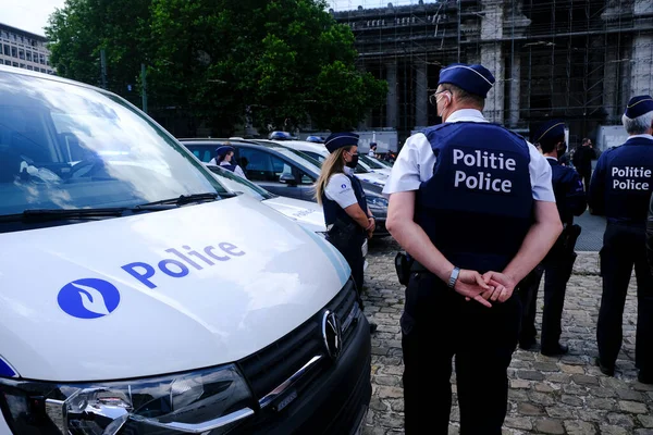 Brussel België Juni 2020 Belgische Politieagenten Nemen Deel Aan Een — Stockfoto