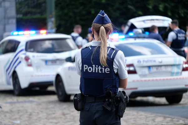 Brussel België Juni 2020 Belgische Politieagenten Nemen Deel Aan Een — Stockfoto