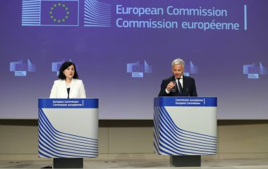AB Komiseri Vera Jourova ve AB Komisyon Üyesi Didier Reynders, 24 Haziran 2020 'de Brüksel' de AB 'nin veri koruma konusundaki kuralları (GDPR) ve yeni AB mağdur hakları stratejisi konulu basın toplantısı düzenlediler.