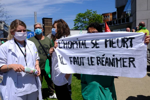 Bruxelas Bélgica Junho 2020 Trabalhadores Saúde Participam Protesto Pedindo Melhores — Fotografia de Stock