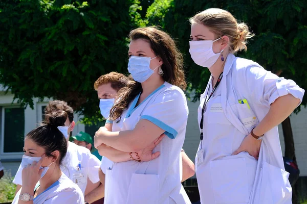 Bruxelas Bélgica Junho 2020 Trabalhadores Saúde Participam Protesto Pedindo Melhores — Fotografia de Stock