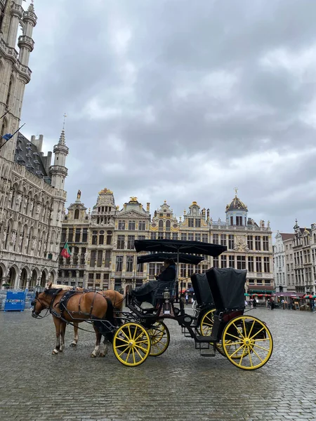 等待2020年6月30日在比利时布鲁塞尔游览的马车 — 图库照片
