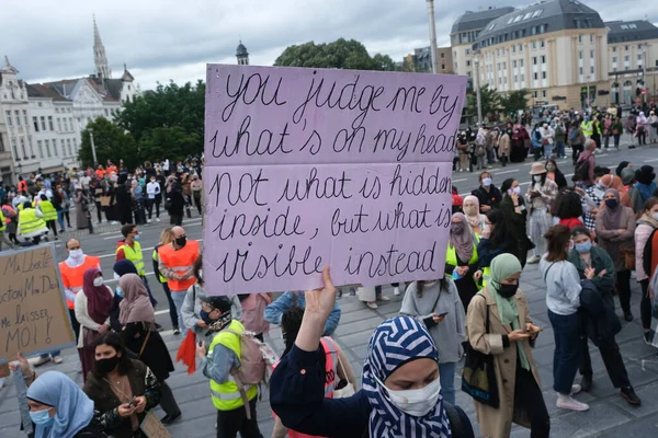 Bryssel Belgien Juli 2020 Protestanter Deltar Ett Möte Mot Belgiens — Stockfoto