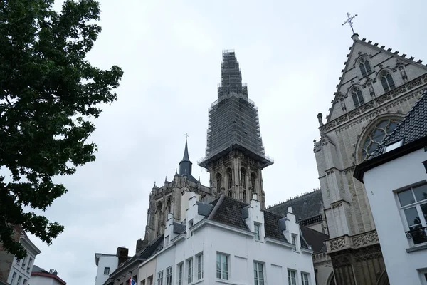 Restauratie Van Een Klokkentoren Antwerpen België Juli 2020 — Stockfoto