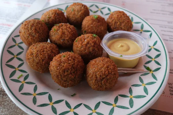 Bitterballen, a typical Dutch food served in restaurant in Antwerp, Belgium on July 4, 2020.