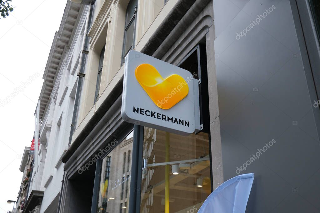 The frontage of Neckermann Travel Agent shop in Antwerp, Belgium on July 4, 2020.