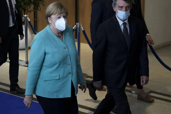Kanselir Jerman Angela Merkel Dan Presiden Parlemen Eropa David Sassoli — Stok Foto