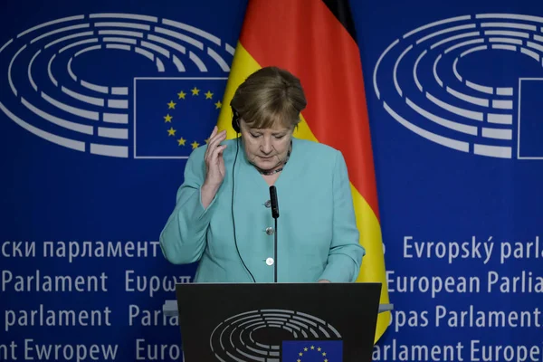 Cancelliera Tedesca Angela Merkel Presidente Del Parlamento Europeo David Sassoli — Foto Stock