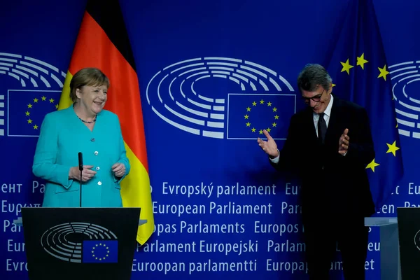 Canciller Alemana Angela Merkel Presidente Del Parlamento Europeo David Sassoli —  Fotos de Stock