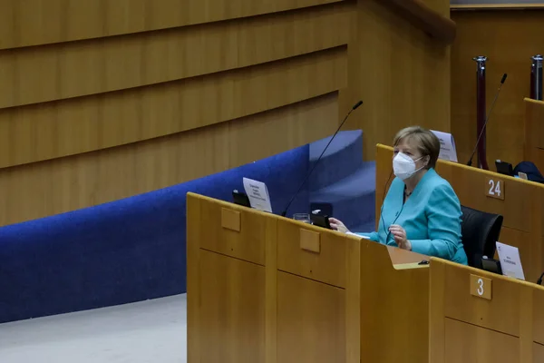 Cancelliera Tedesca Angela Merkel Rivolge All Aula Durante Una Sessione — Foto Stock