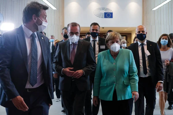 Kanselir Jerman Angela Merkel Berpidato Ruang Sidang Paripurna Parlemen Eropa — Stok Foto