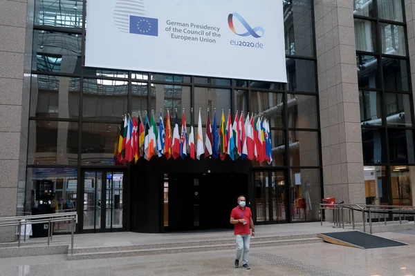 Bruselas Bélgica Julio 2020 Una Visión Estandarte Dentro Del Consejo —  Fotos de Stock