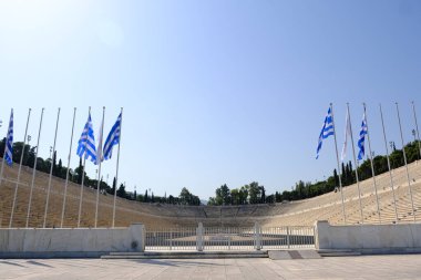 Atina, Yunanistan - 5 Ağustos 2020: Panathenaic Stadyumu, Yunanistan 'ın başkenti Atina' da bulunan çok amaçlı bir stadyumdur.