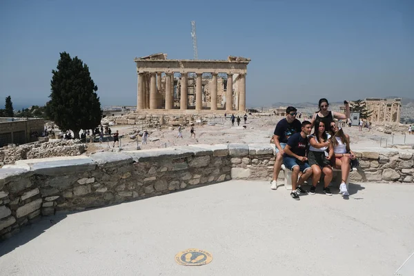 Eine Soziale Distanzierung Der Archäologischen Stätte Der Akropolis Athen Griechenland — Stockfoto