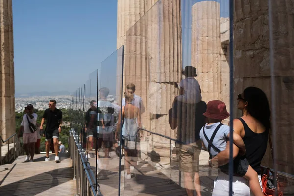 Divisor Plexiglass Entrada Sítio Arqueológico Acrópole Atenas Grécia Agosto 2020 — Fotografia de Stock