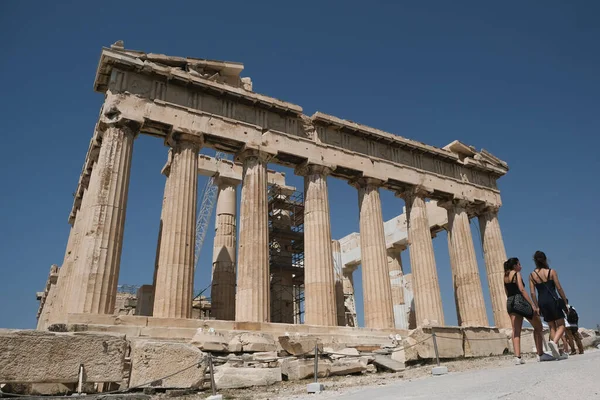 Der Parthenon Auf Dem Akropolis Hügel Einem Sonnigen Tag Athen — Stockfoto