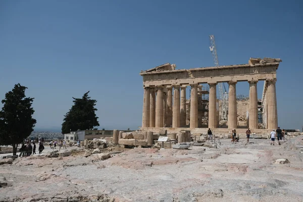 Parthenon Stannar Akropolis Hill Solig Dag Aten Grekland Augusti 2020 — Stockfoto