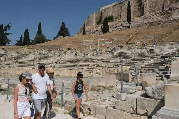 Les Touristes Visitent Colline Acropole Athènes Grèce Août 2020 — Photo