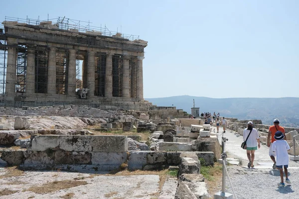 Touristen Besuchen Den Akropolis Hügel Athen Griechenland August 2020 — Stockfoto