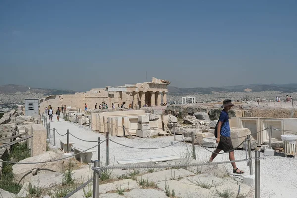 Touristen Besuchen Den Akropolis Hügel Athen Griechenland August 2020 — Stockfoto