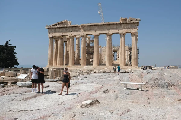 Touristen Besuchen Den Akropolis Hügel Athen Griechenland August 2020 — Stockfoto