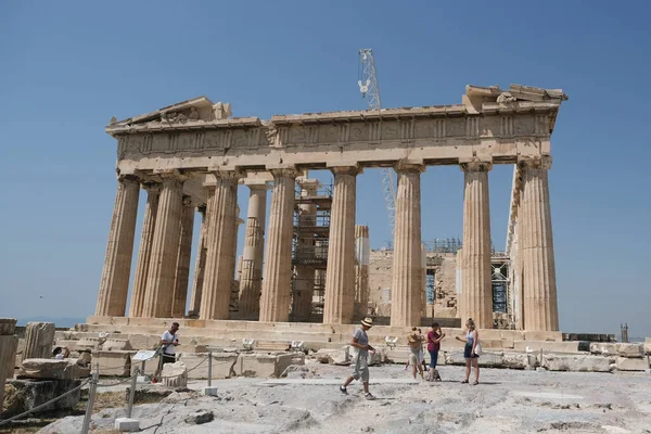 Touristen Besuchen Den Akropolis Hügel Athen Griechenland August 2020 — Stockfoto