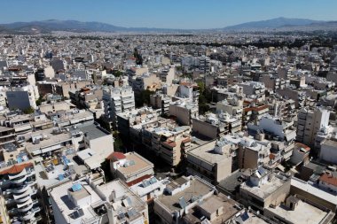 29 Ağustos 2020 'de Yunanistan' ın Korydallos ilçesindeki konutların hava manzarası