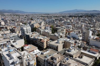 29 Ağustos 2020 'de Yunanistan' ın Korydallos ilçesindeki konutların hava manzarası