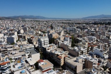 29 Ağustos 2020 'de Yunanistan' ın Korydallos ilçesindeki konutların hava manzarası