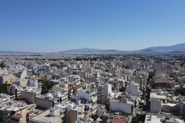 29 Ağustos 2020 'de Yunanistan' ın Korydallos ilçesindeki konutların hava manzarası