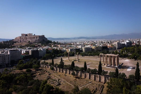 Vista Aérea Acrópolis Ruinas Del Templo Zeus Olímpico Atenas Grecia — Foto de Stock