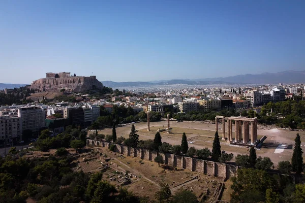 Αεροφωτογραφία Της Ακρόπολης Και Ερείπια Ναού Του Ολυμπίου Διός Στην — Φωτογραφία Αρχείου