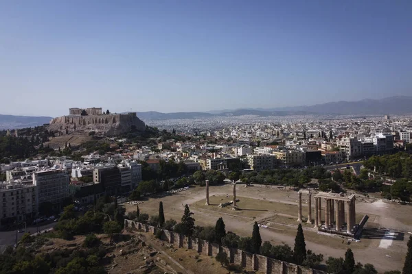 Vista Aérea Acrópolis Ruinas Del Templo Zeus Olímpico Atenas Grecia — Foto de Stock