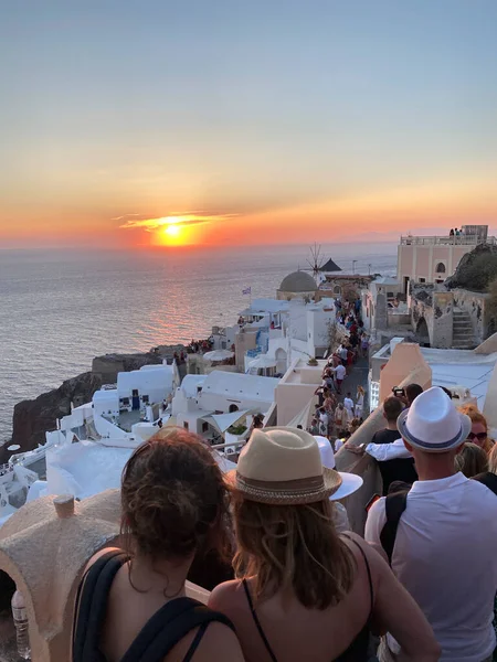 Uitbraak Van Het Coronavirus Covid Het Eiland Santorini Griekenland Augustus — Stockfoto