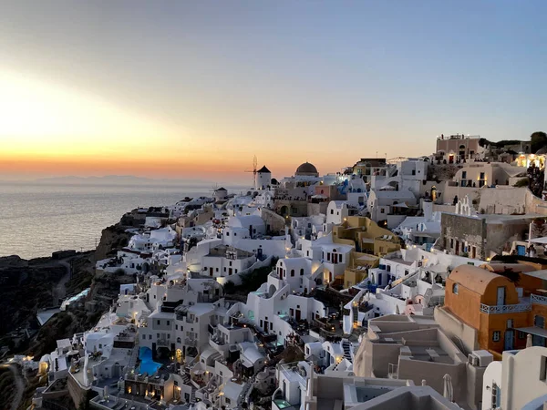 Veduta Del Tramonto Dal Castello Oia Sull Isola Santorini Grecia — Foto Stock