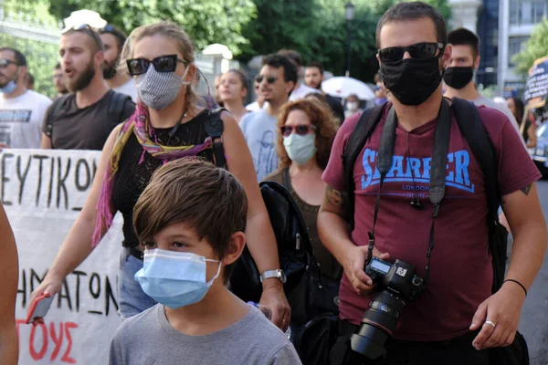 Nauczyciele Ubrani Maski Twarzy Biorą Udział Proteście Domagającym Się Podjęcia — Zdjęcie stockowe