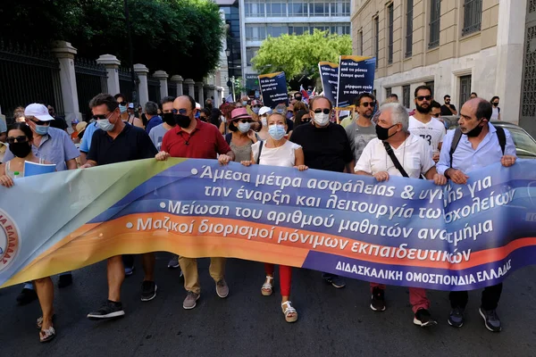 Yüz Maskesi Takan Öğretmenler Ağustos 2020 Yunanistan Atina Kentinde Yapılacak — Stok fotoğraf