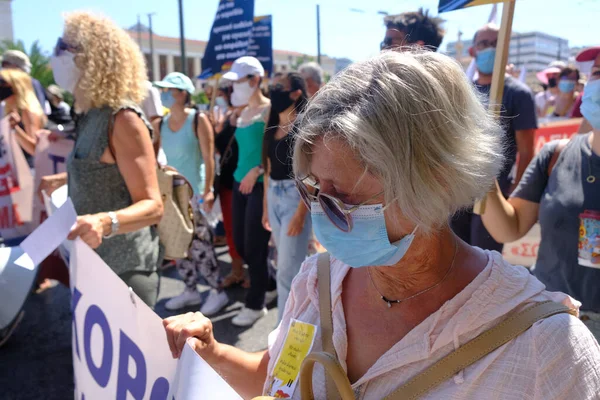 Maestros Con Máscaras Faciales Participan Una Protesta Para Exigir Medidas — Foto de Stock