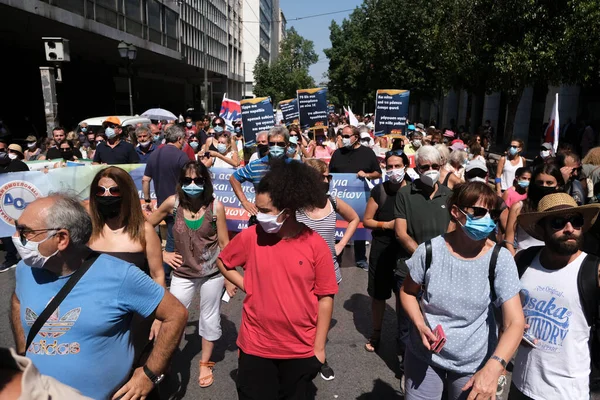 Yüz Maskesi Takan Öğretmenler Ağustos 2020 Yunanistan Atina Kentinde Yapılacak — Stok fotoğraf