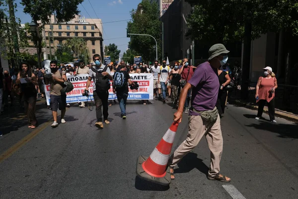 Yüz Maskesi Takan Öğretmenler Ağustos 2020 Yunanistan Atina Kentinde Yapılacak — Stok fotoğraf