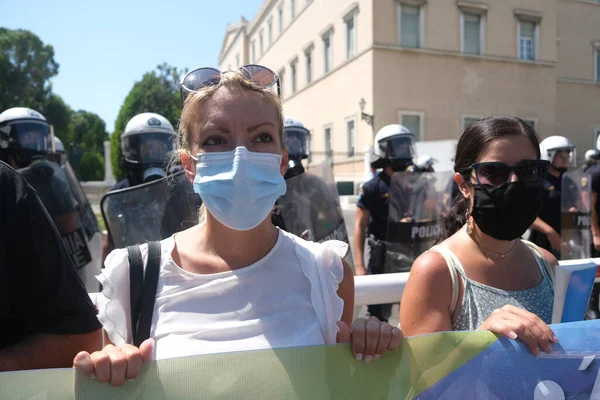 Yüz Maskesi Takan Öğretmenler Ağustos 2020 Yunanistan Atina Kentinde Yapılacak — Stok fotoğraf